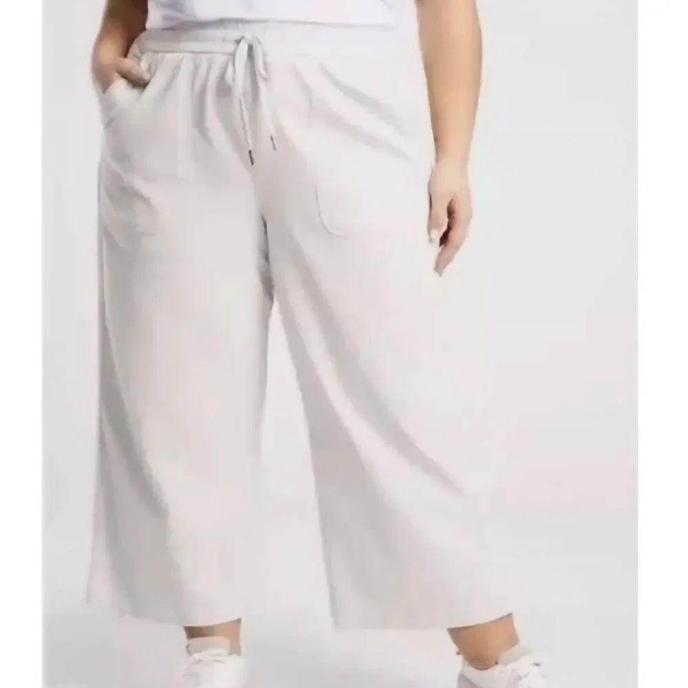 Athleta Pants Women's 24 Plus Natural Cream Farallon Wide Leg Crop Tie Waist